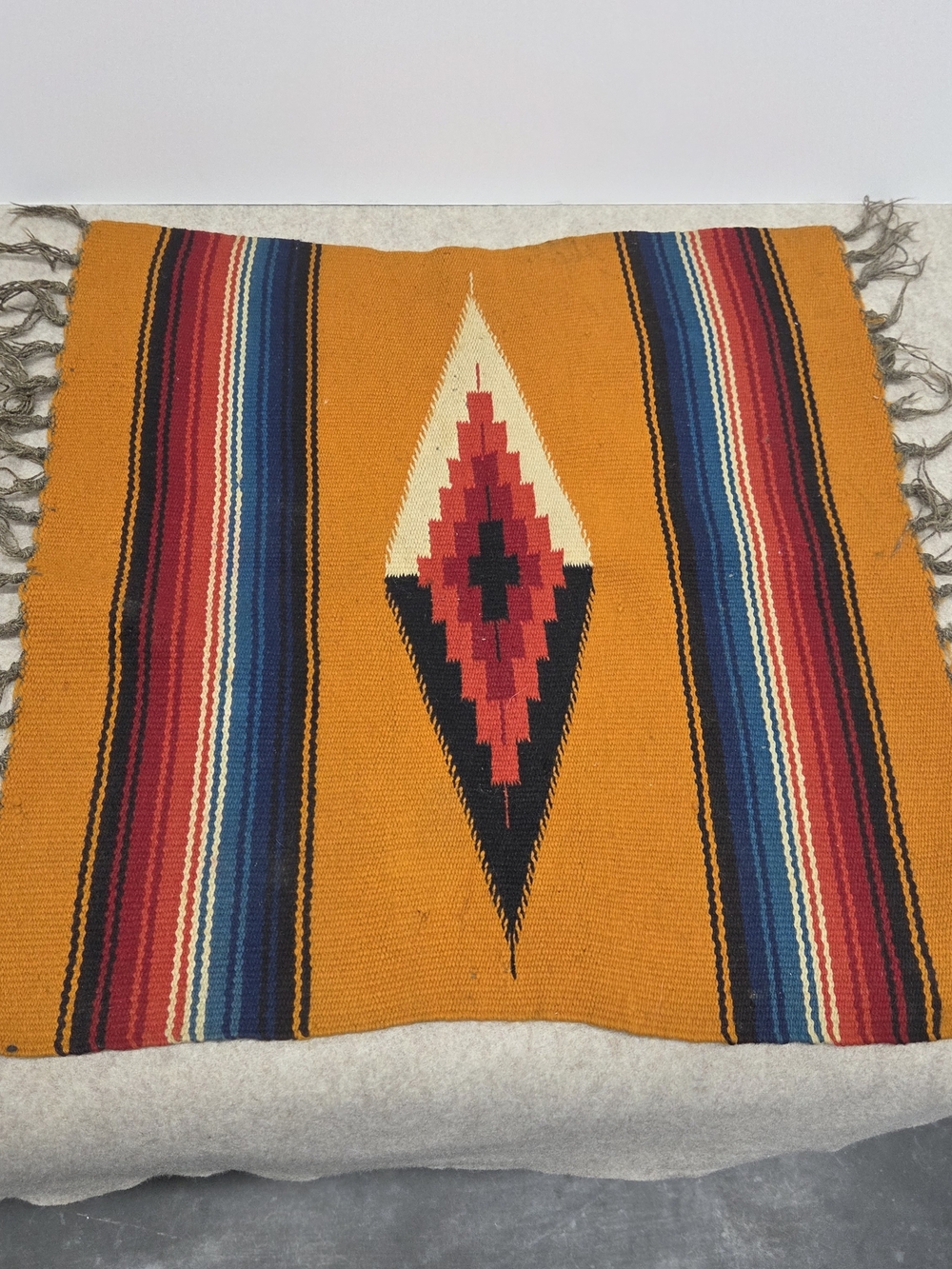 Vintage Zapotec Wool Woven Mat 19x19 Southwest Diamond Placemat Accent Rug